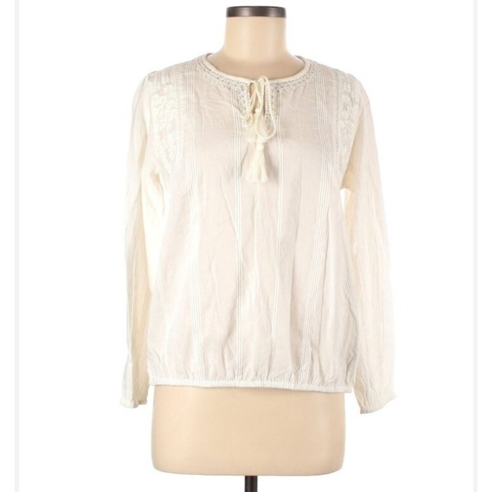 House of Harlow 1960 Women White Long Sleeve Blouse L Peasant Boho Coastal